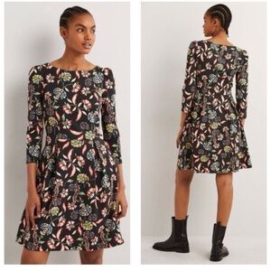 Boden Women’s Floral Black Puff 3/4 Length Sleeve Midi Dress w/ Pockets Size 6